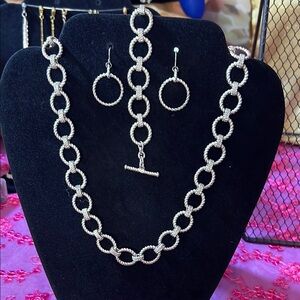 Ralph Lauren Silver-Tone stamped Necklace, Earrings & Bracelet Set (3 Pc) $125